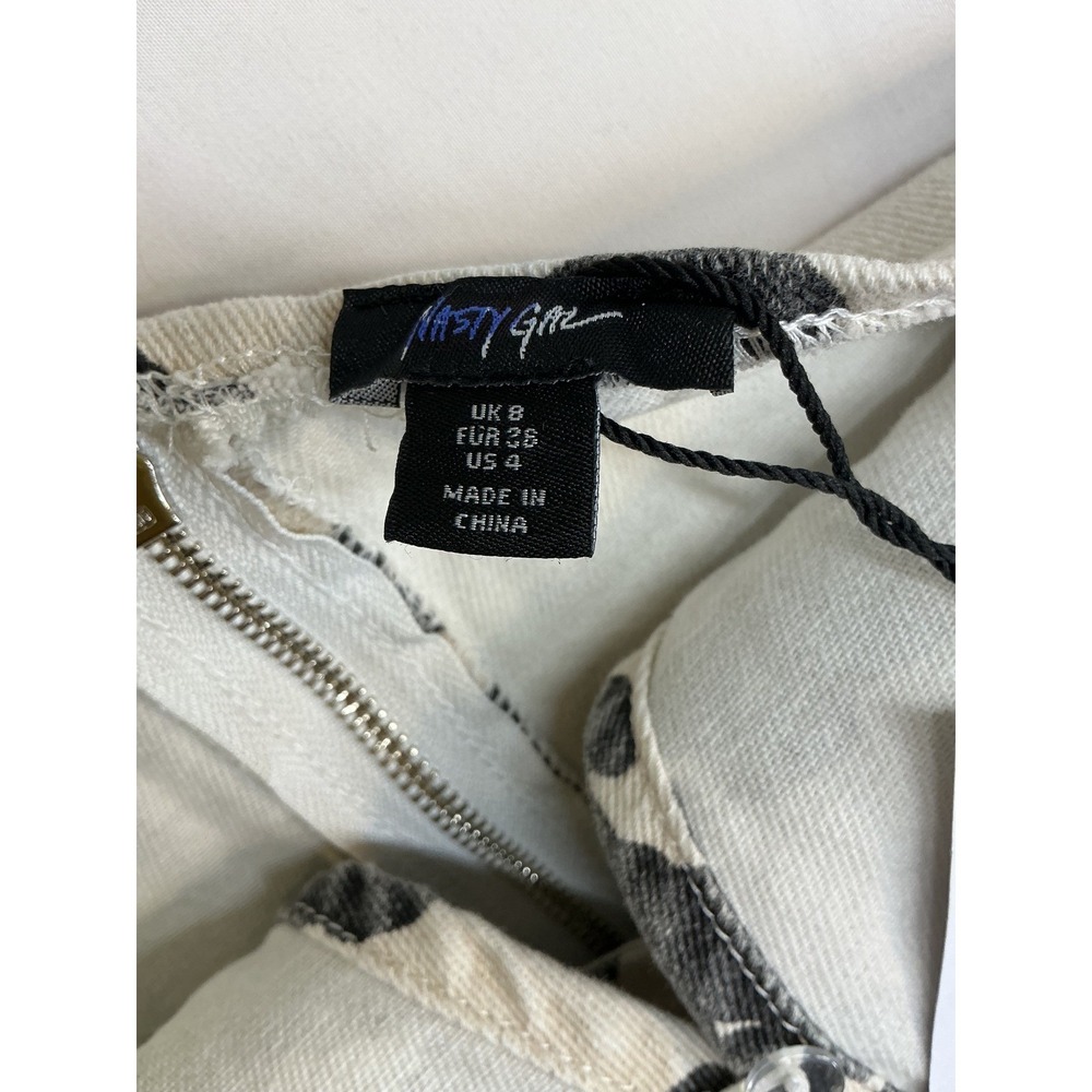 Nasty Gal Dalmatian Print Halter Mini Dress White Black Cutout Denim US 4 NWT - Picture 3 of 12